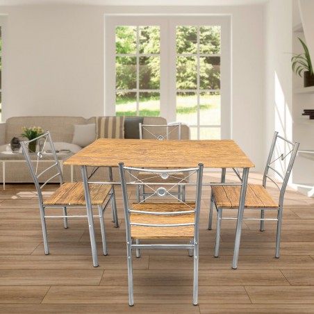 Set Tavolo Rettangolare e 4 Sedie ALDO in MDF Legno Marrone e Metallo 536056