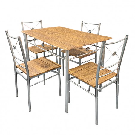 Set Tavolo Rettangolare e 4 Sedie ALDO in MDF Legno Marrone e Metallo 536056