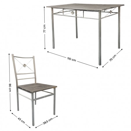 Set Tavolo Rettangolare E 4 Sedie ALDO In MDF Legno Grigio E Metallo 536063