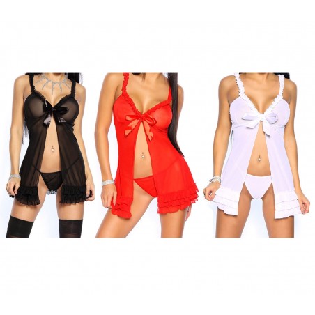 Babydoll trasparente sexy mod ANTEA spalline regolabili con perizoma e volant 