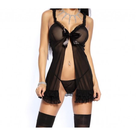 Babydoll trasparente sexy mod ANTEA spalline regolabili con perizoma e volant 