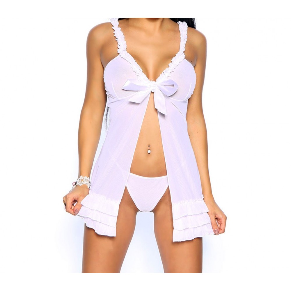 Babydoll trasparente sexy mod ANTEA spalline regolabili con perizoma e volant 