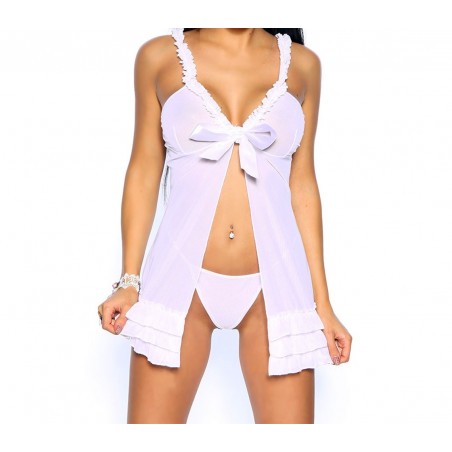 Babydoll trasparente sexy mod ANTEA spalline regolabili con perizoma e volant 