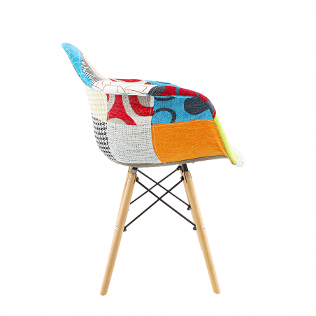 Sedia Poltrona EIFFEL in Tessuto Patchwork con Gambe in Legno Morbida Seduta