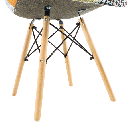 Sedia Poltrona EIFFEL in Tessuto Patchwork con Gambe in Legno Morbida Seduta