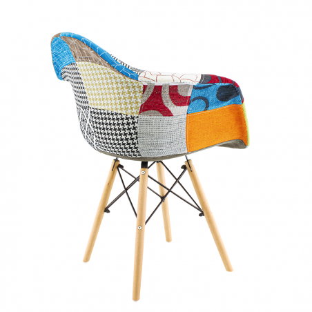 Set 2 Sedie Poltrona EIFFEL in Tessuto Patchwork Morbida Seduta Gambe in Legno