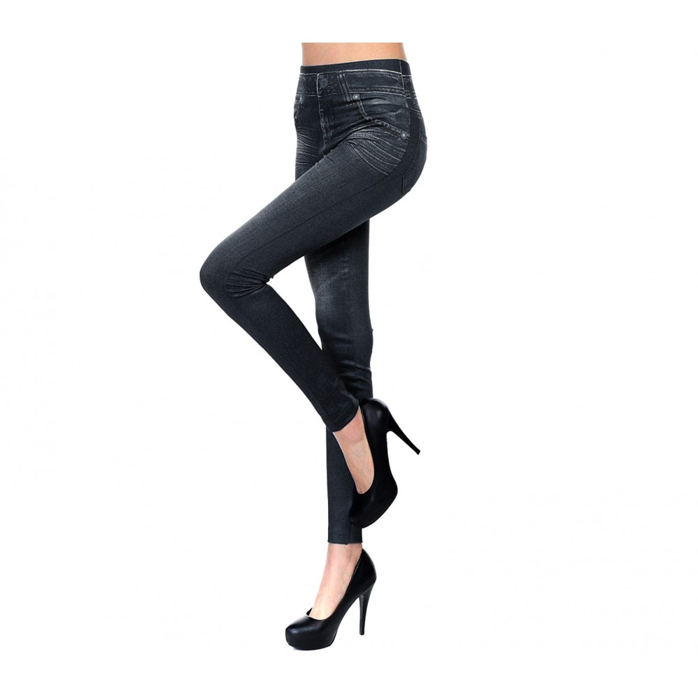 Image of Leggings Effetto Jeans AMETISTA Jeggins D5384 Modellante e Contenitivo interno Nero052