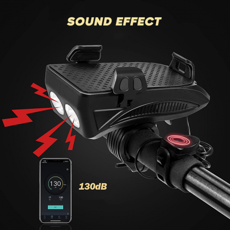 Lampada Clackson per Bicicletta 5W con Supporto per Cellulare Ricarica USB