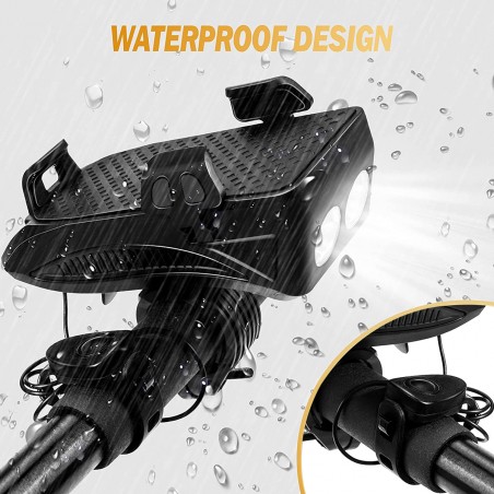 Lampada Clackson per Bicicletta 5W con Supporto per Cellulare Ricarica USB