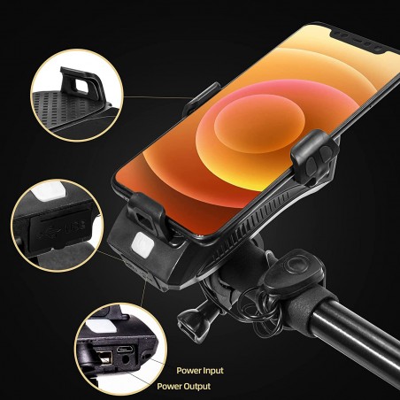 Lampada Clackson per Bicicletta 5W con Supporto per Cellulare Ricarica USB