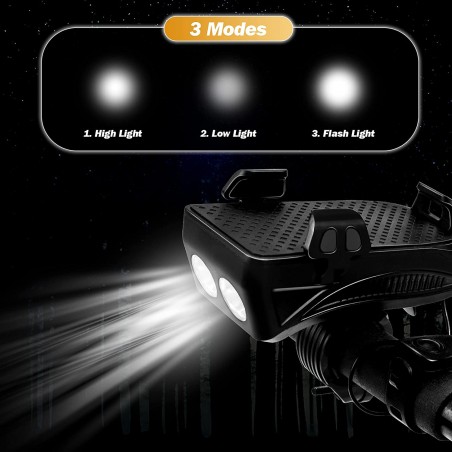 Lampada Clackson per Bicicletta 5W con Supporto per Cellulare Ricarica USB