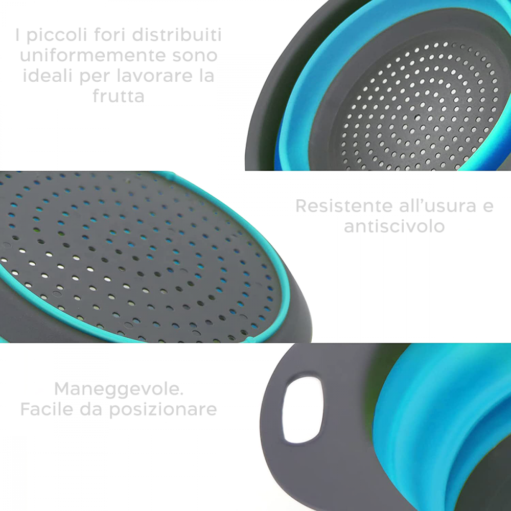 Set 2 Scolapasta Pieghevoli Tondi in Silicone...