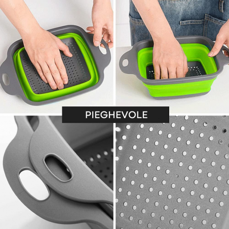 2 Scolapasta Pieghevoli Rettangolari Silicone 211501 Antiscivolo e Salvaspazio