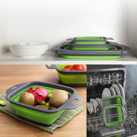 2 Scolapasta Pieghevoli Rettangolari Silicone 211501 Antiscivolo e Salvaspazio