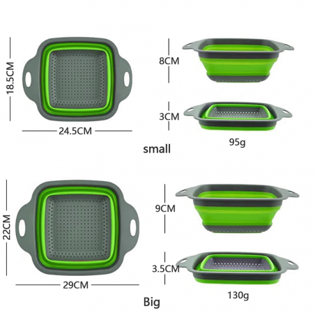 2 Scolapasta Pieghevoli Rettangolari Silicone 211501 Antiscivolo e Salvaspazio