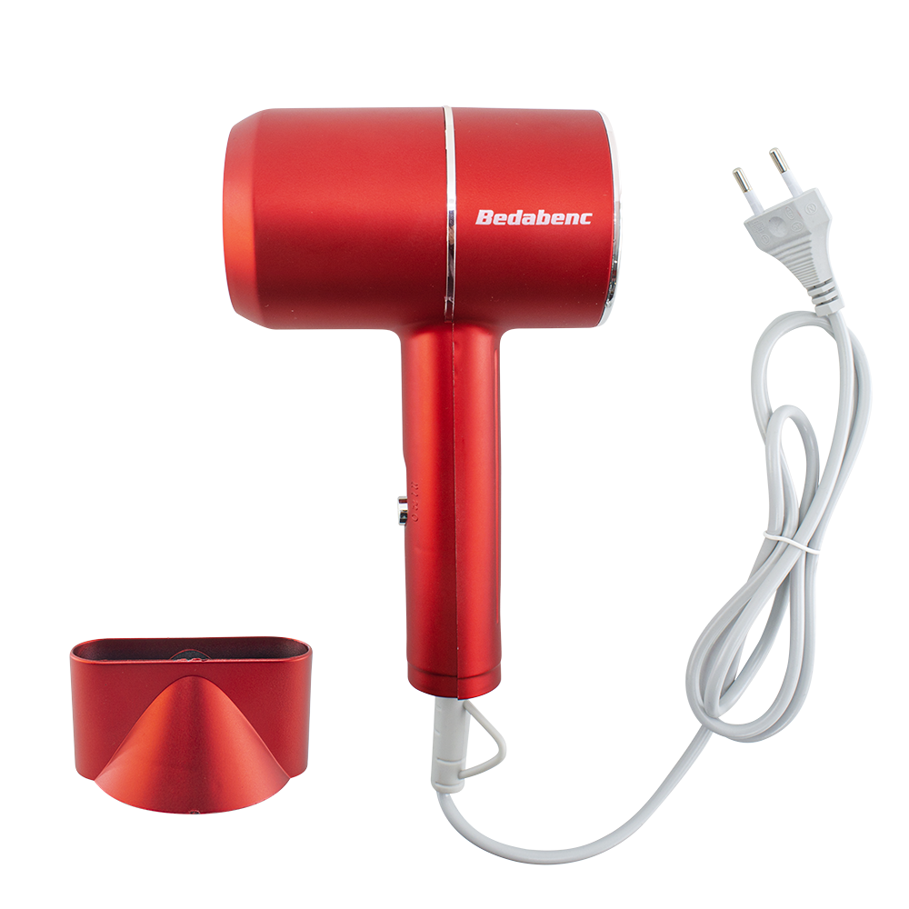 Image of Mini Asciugacapelli da Viaggio 1000W 12x20 cm Phon Silenzioso 3 Temperature Rosso
