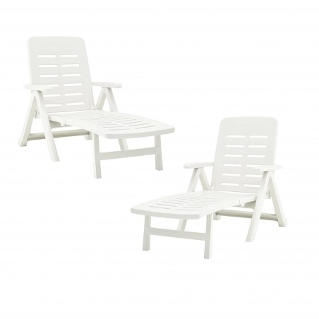 2 Lettini Prendisole SMERALDO Polipropilene Bianco 72x189x96hcm Arredo Giardino