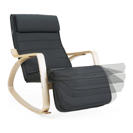 Sedia a Dondolo FREYA in Legno Poltrona con Poggiapiedi Regolabile 5 Posizioni