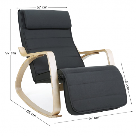 Sedia a Dondolo FREYA in Legno Poltrona con Poggiapiedi Regolabile 5 Posizioni