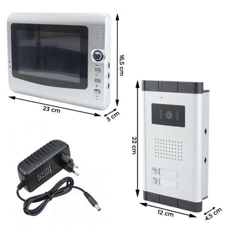 Videocitofono Bifamiliare 2 Monitor 431038 Telecamera Esterna IR 7 Pollici