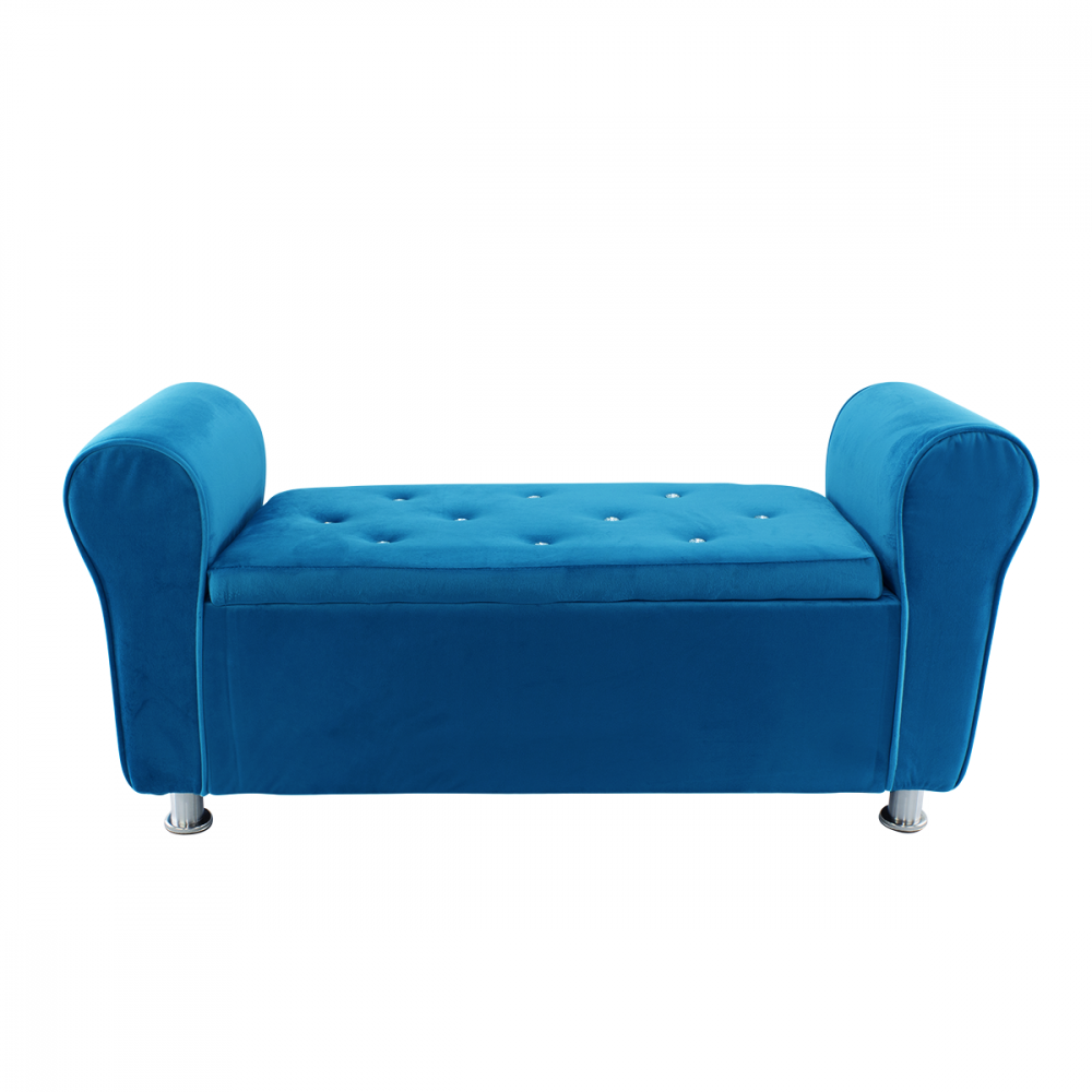 Panca Scendiletto Effetto Velluto con Brillantini 120x39x55 cm Pouf Salvaspazio Blu