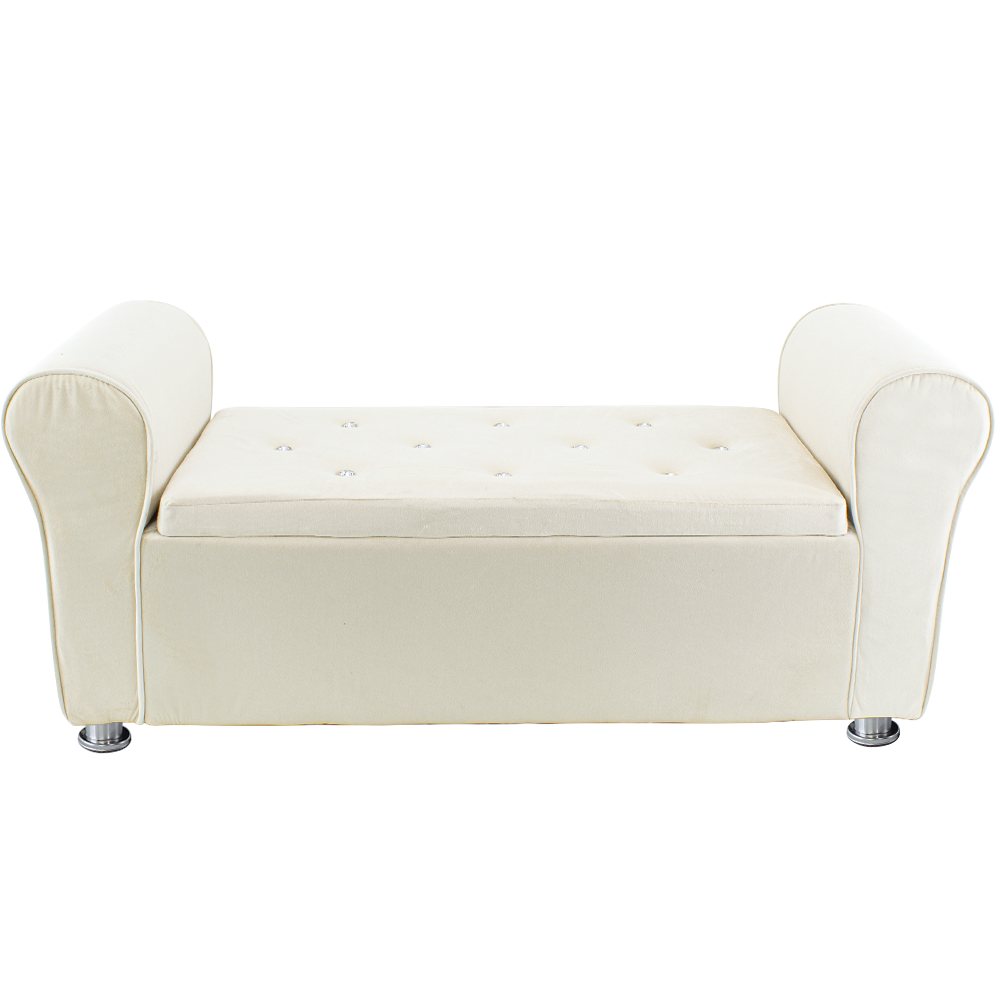 Panca Scendiletto Effetto Velluto con Brillantini 120x39x55 cm Pouf Salvaspazio Beige