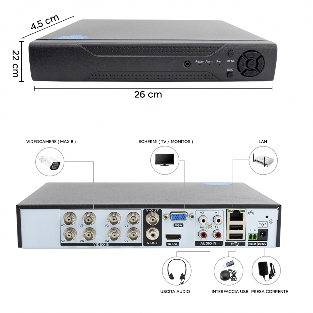 DVR NVR CVI TVI HVR AHD 8 Canali Video Recorder...