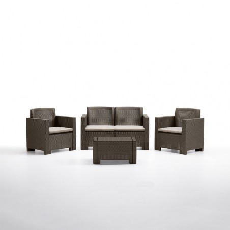 Set Divano 2 Posti Tavolino e 2 Sedie Alabama 2 da Giardino con Cuscini 3 Colori