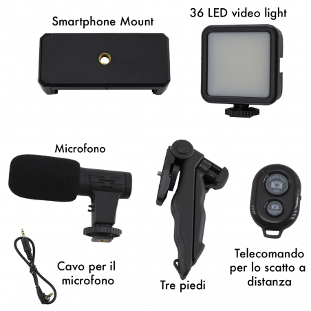 Set per Video Live 116317 Microfono Mini Treppiedi e Luce con Telecomando