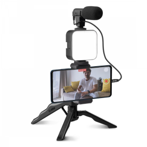 Set per Video Live 116317 Microfono Mini Treppiedi e Luce con Telecomando