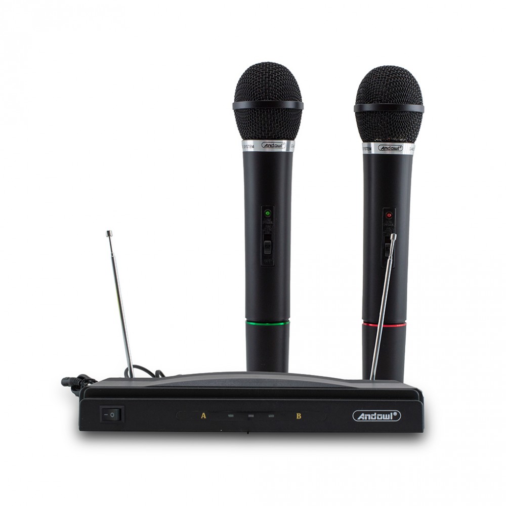 Microfoni Wireless per Karaoke 816155 Ricevitore 2 Canali Canto e Presentazioni