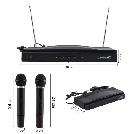 Microfoni Wireless per Karaoke 816155 Ricevitore 2 Canali Canto e Presentazioni