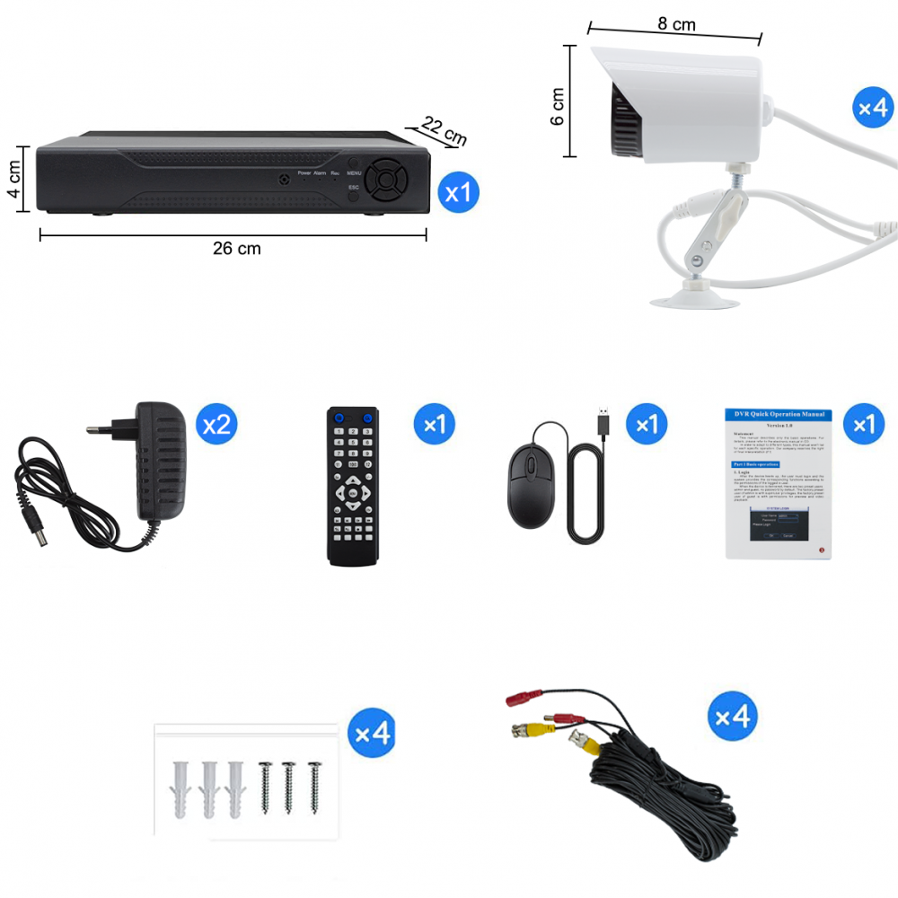 DVR NVR CVI TVI HVR AHD 4 Canali 4 Telecamere...