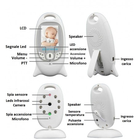 Video Baby Monitor Wireless 1479 Speaker Temperatura Visione Notturna Musica