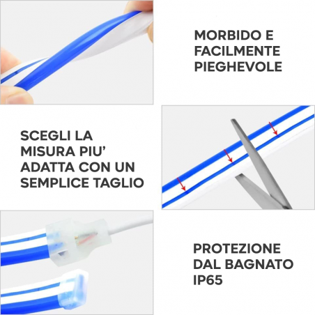 Strip Led Neon Flessibile 5m Striscia con Luci 120 Led per Interni ed Esterni