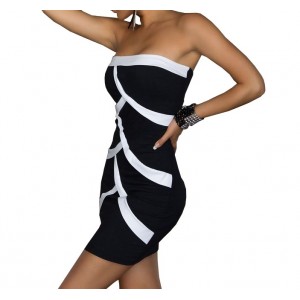 Image of Mini abito donna mod Strips corto tubino MWS AHEAD aderente senza spalline 8435524507988