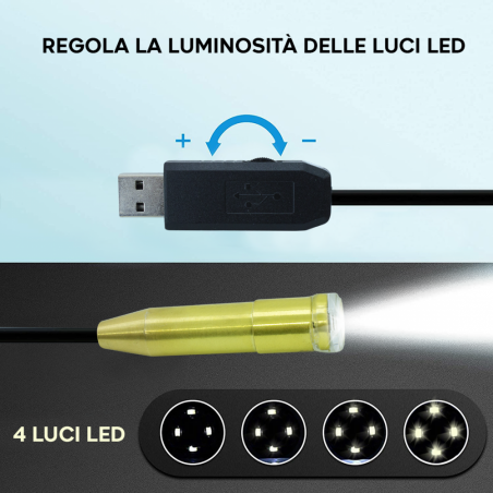 Fotocamera Endoscopica USB Da 10m Con 4 Luci Led Sonda Impermeabile Flessibile
