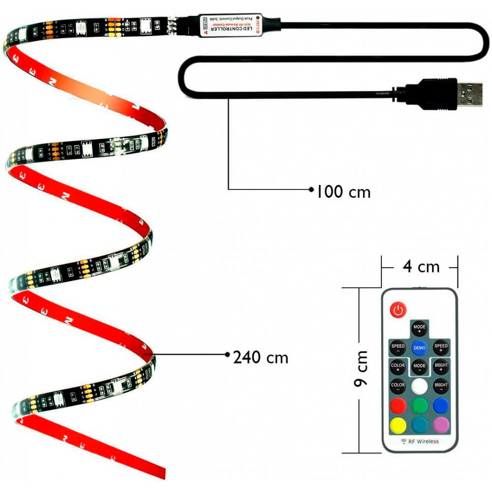 Luci Led RGB USB per TV 1M con Telecomando...