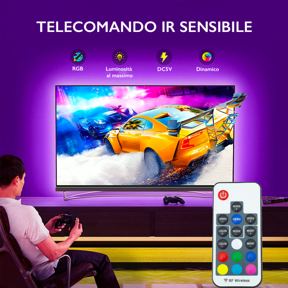 Luci Led RGB USB per TV 1M con Telecomando...