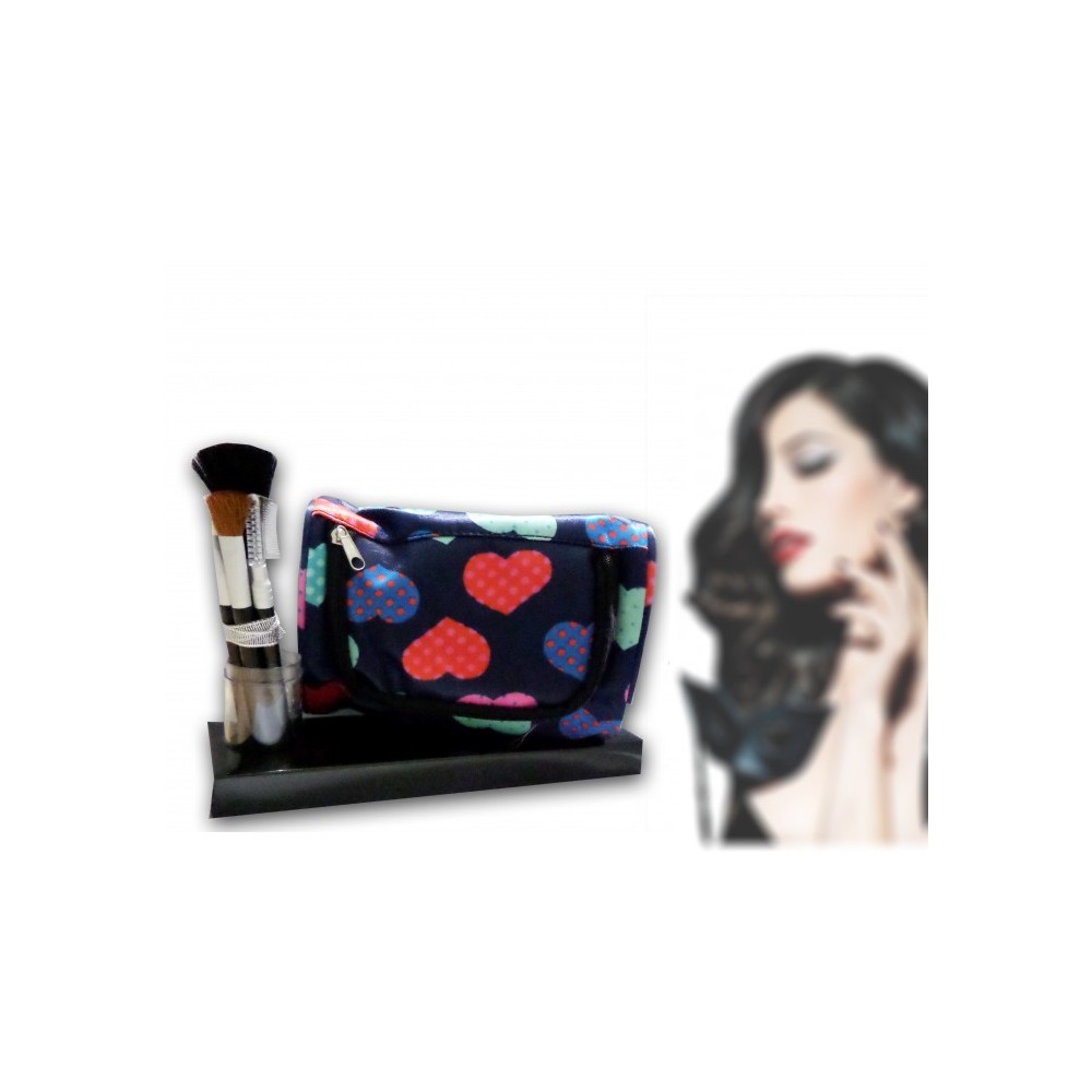 Set 4 pennelli trucco con beauty case coordinato make up fantasia Cuore 