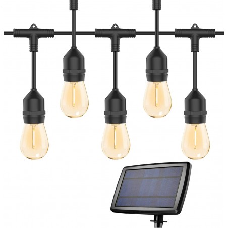Catena Luminosa Led 10m con 10 Lampadine Luci Calde Esterne con Pannello Solare