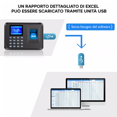 Marcatempo Impronte Digitali Password Badge Biometrico Monitor Presenze 2.4" USB