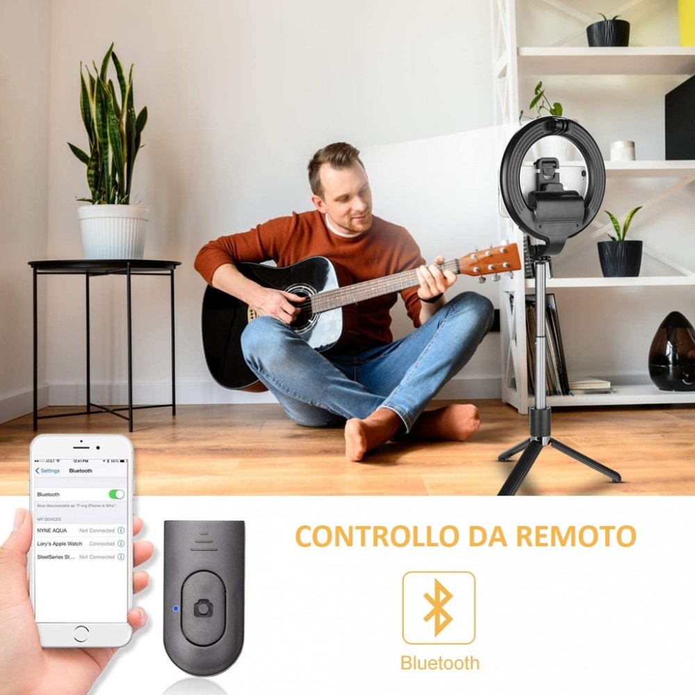 Selfie Stick Ring Light Anello Led 5" Treppiedi Pieghevole con Telecomando 07