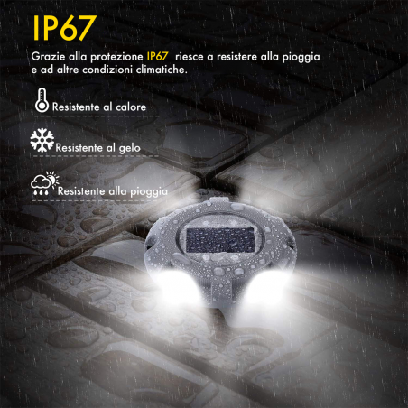 Set 4 pz Faretti Led IP67 per Esterni Luce Fredda con Pannello Solare Integrato