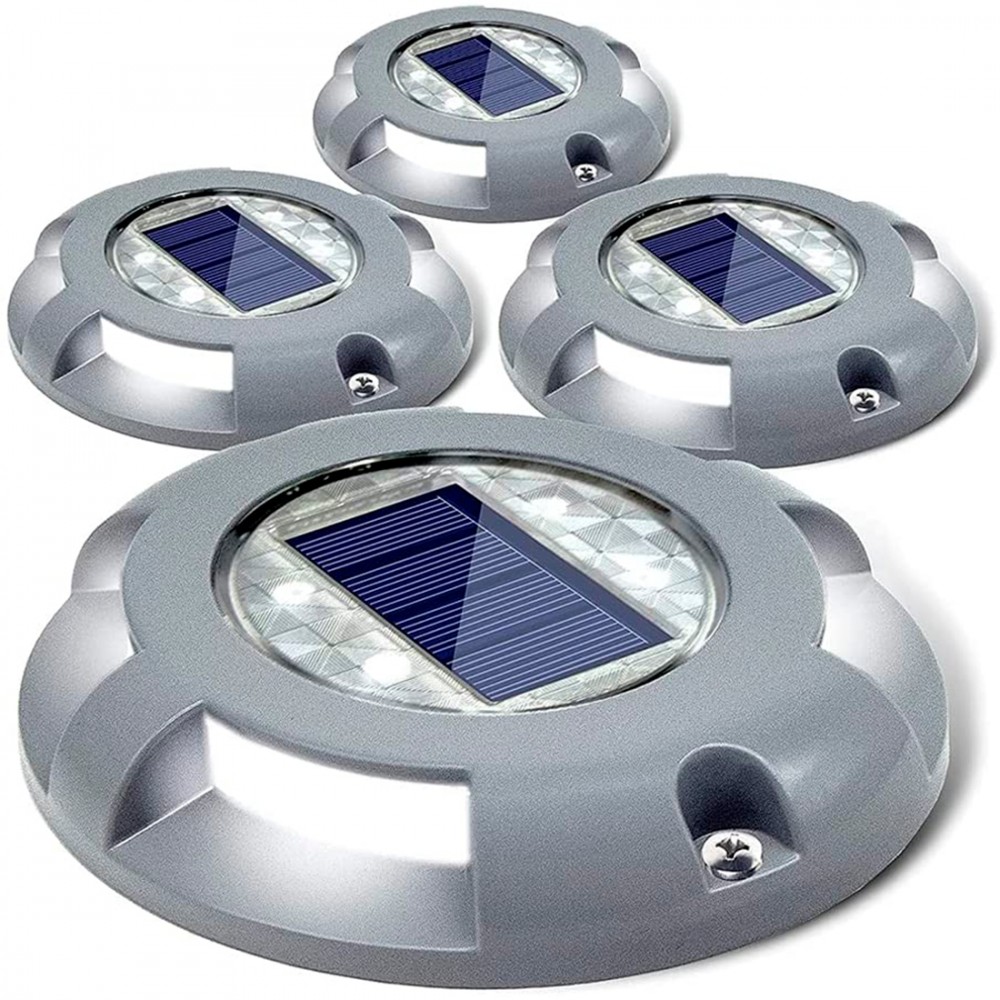 Set 4 pz Faretti Led IP67 per Esterni Luce Fredda con Pannello Solare Integrato