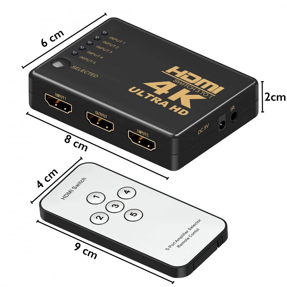 Commutatore 4K HDMI Ultra HD Switch 1080P 5...