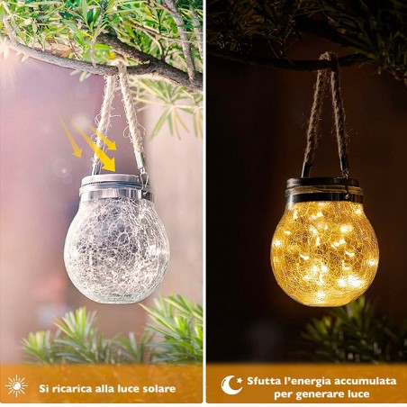Set 2 Lanterne Decorative Atmosfera per Esterni con Pannello Solare Led Caldi