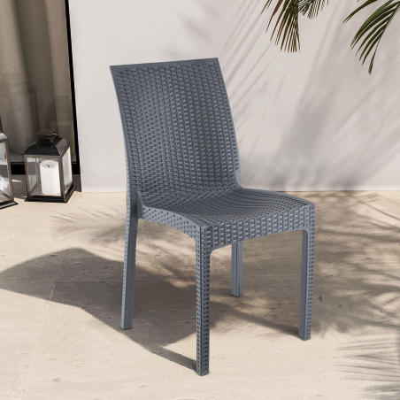 Set 4 Sedie da Giardino JANET da Esterno Design Rattan in Resina Impilabile