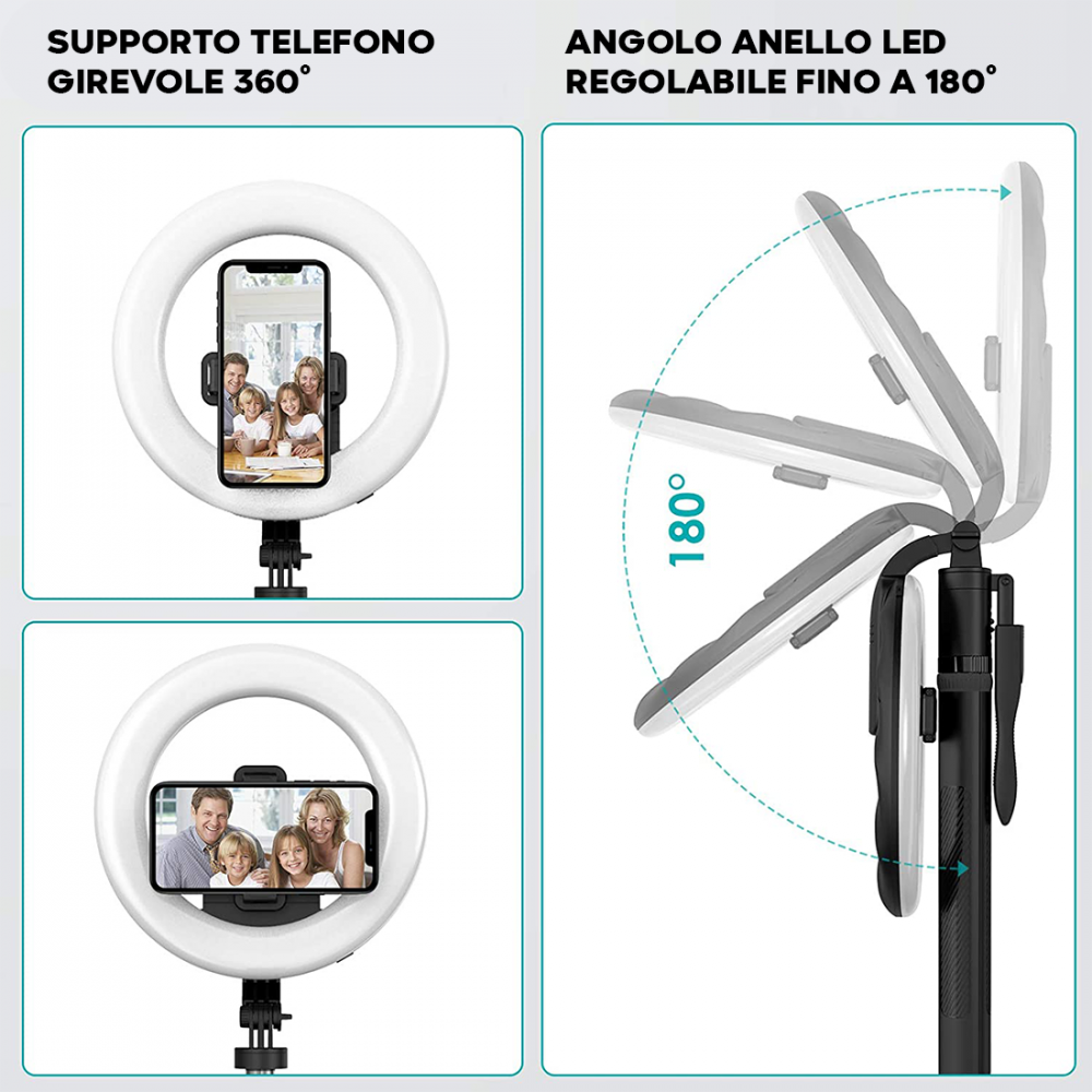 Selfie Stick Ring Light Anello Led 8" Treppiedi...
