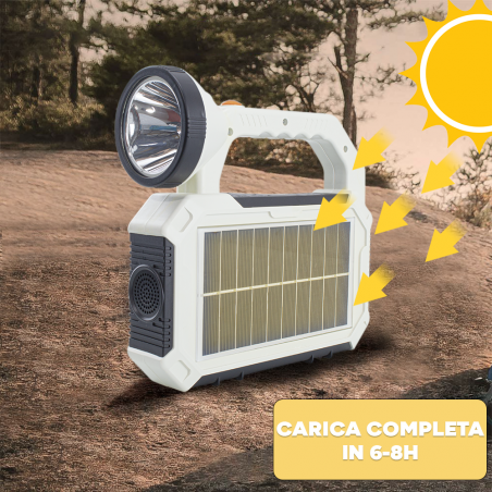 Lampada Portatile con Pannello Solare Luce d'Emergenza Multifunzione Strobo USB